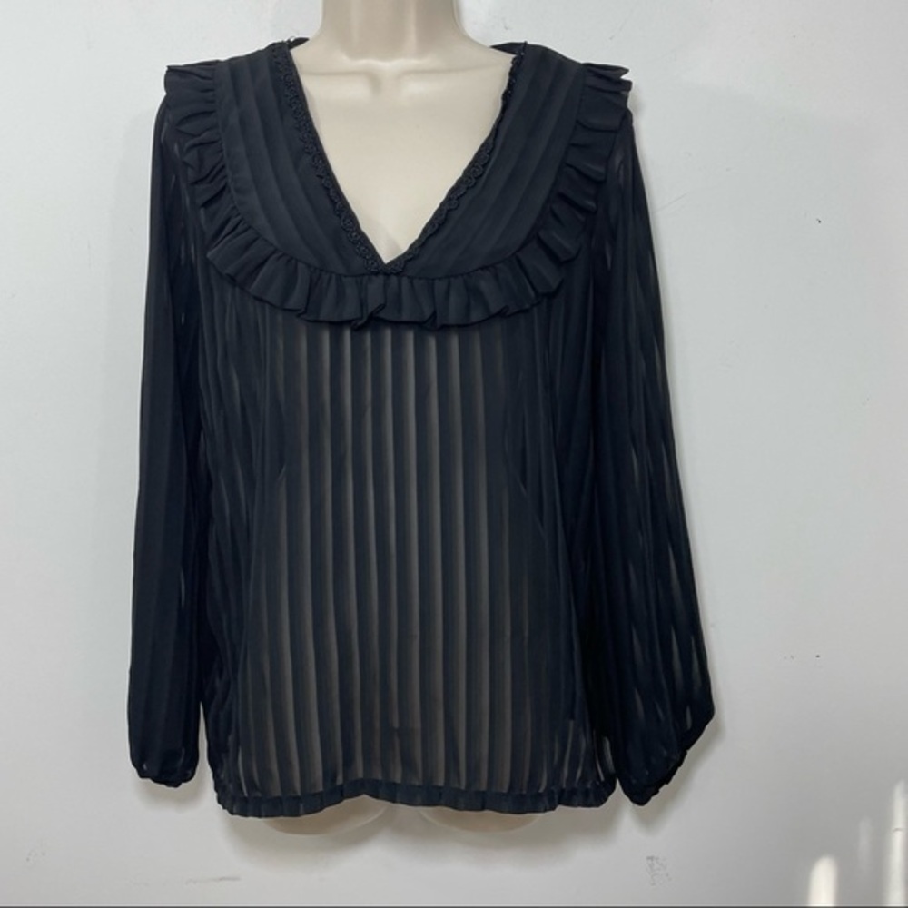 Jane wood sheer striped ruffle embroidered blouse top shirt small/medium boho